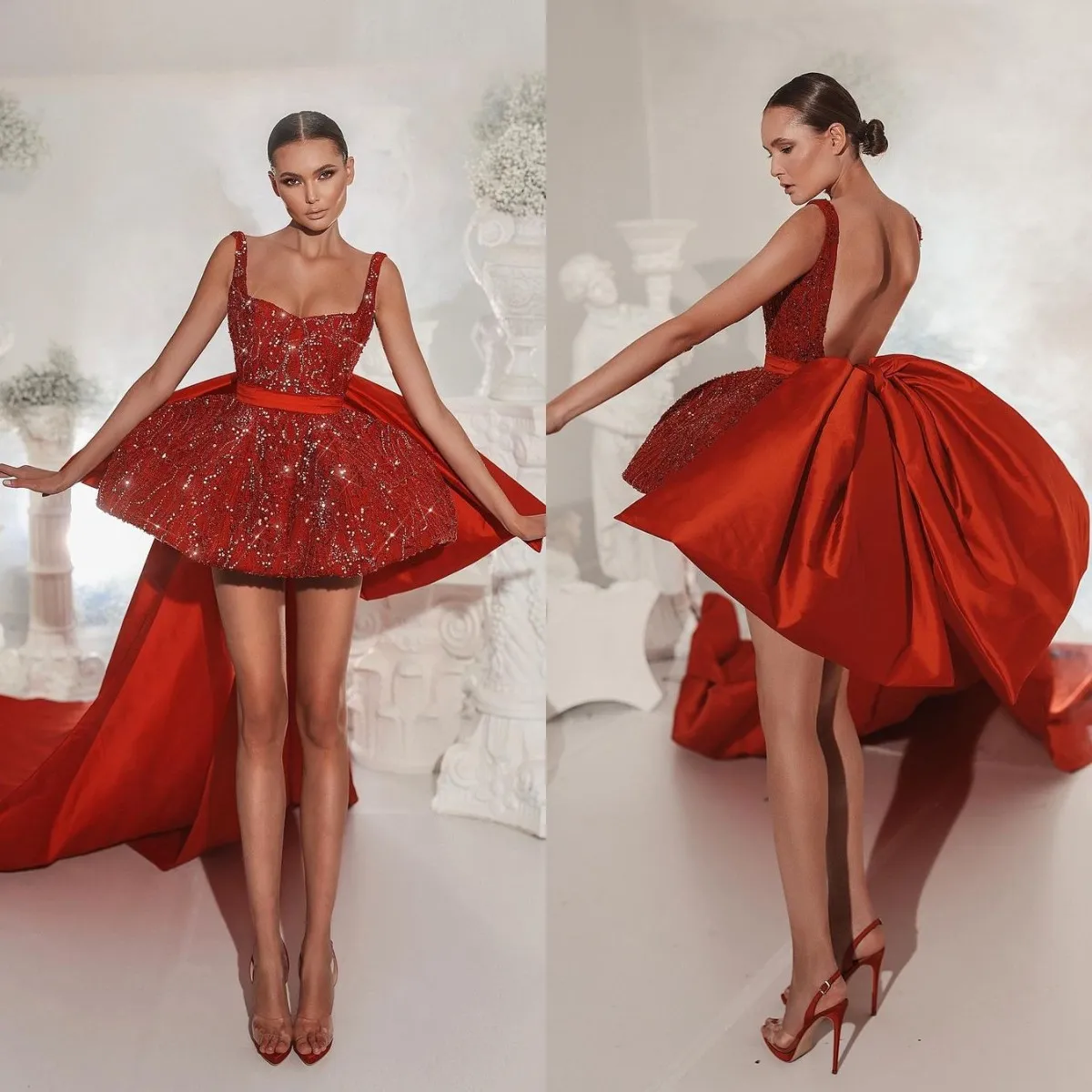 Sequin Mini Party Dress: Red Cocktail Dress with Overskirt Shop