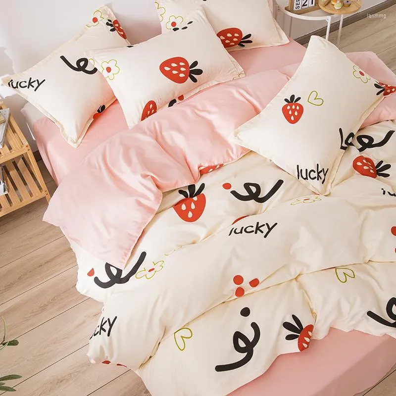 Bedding Sets Strawberry Star Printado cinza 4pcs menino menino capa de menino capa de capa de edredão adulto travesseiro de lençol infantil