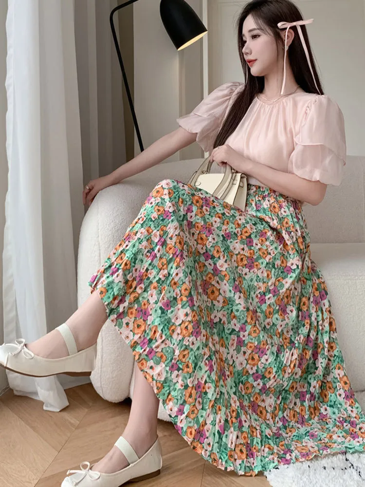 Skirts TIGENA Beautiful Floral Print Midi Skirt for Women Summer Korean Aesthetic Boho Holiday A Line High Waist Long Skirt Female 230504