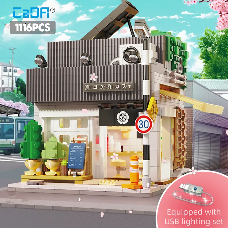 ブロック1116PCS CADA LED CITY日本スタイルの夏のレストランコーヒーハウスビルディングフレンズライトショップレンガのおもちゃのおもちゃギフト230504