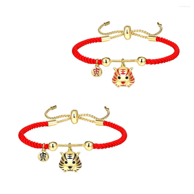 Braccialetti con ciondoli 2 pezzi Rosso Donna Corda Catena da polso Cordoncino Anno Charms Intrecciato Coppia fortunata