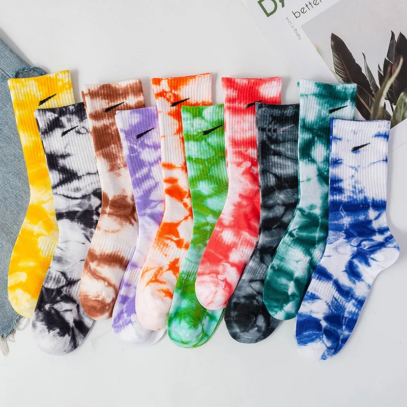 Party Favor Tie-dye socks four seasons men's and women's long tube cotton socks sports high-top ins tide candy-colored socks