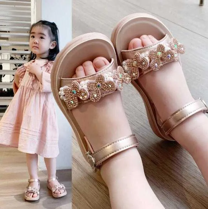 Colorful Sequins Flat Heels Sandals for Girls Peep Toe Summer Kids Dance Shoes