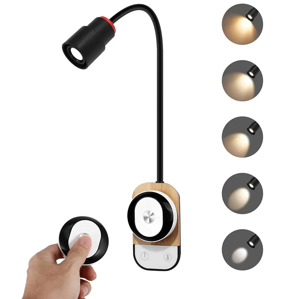 Topoch Portable LED Reading Lamp 5 ColorsBrightness Nivåer Häng Lätt USB -avgift Magnetisk fjärr/Touch Control Study Wall Sconce Batteridrivna nattlampor