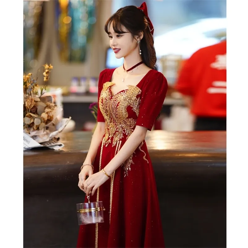 Party Dresses Toast Dress Bride Summer Wine Dress Female Chinese Small Man Engagement Dress Square Collar Dresses 230504