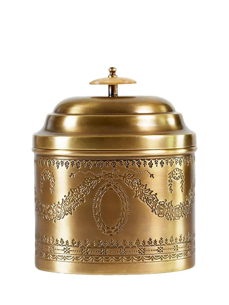 Tools Solid Brass Kitchen Storage Tank Coffee Pot Sugar Bowl Tea Pot Carving Retro Style Tea Caddies With Lid Copper Kitchen Storage