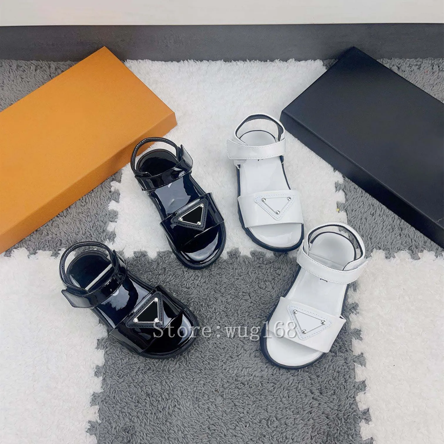 Girls Sandals High Quality Patent Leather Kids Slides Summer