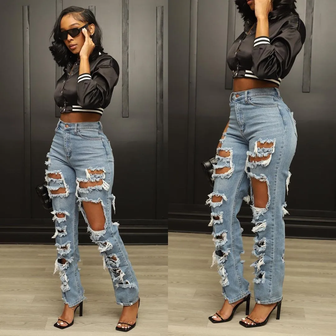 Womens Jeans Sexy Ripped Jeans Woman Baggy Women Denim Pants Holes Destroyed Broken Vintage Female Pants Trousers Distressed Designer Jeans 230504