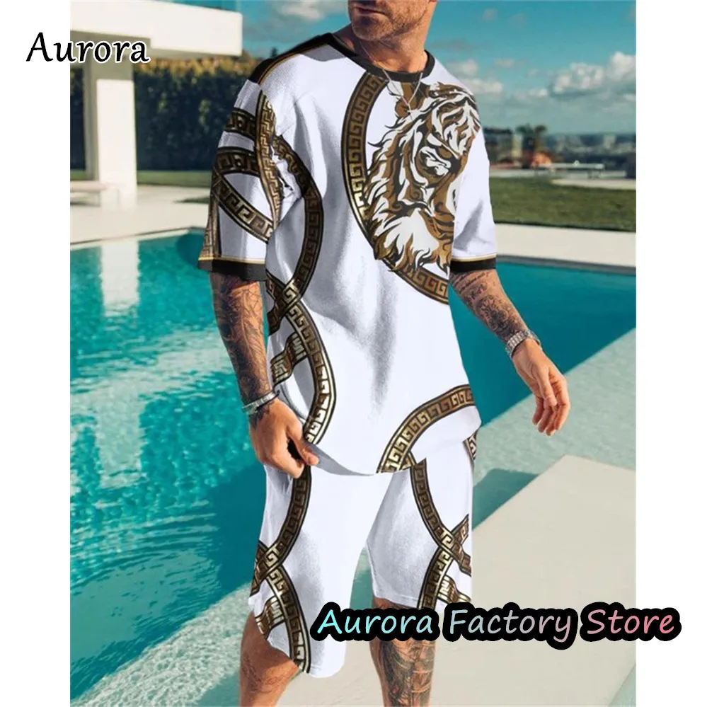 Mens Tracksuits Men Summer Luxury Tracksuit Male Vintage Tiger TShirt Short Pants Set Fashion Clothing 2 Pieces Casual Outfit Suit Streetwear 230503