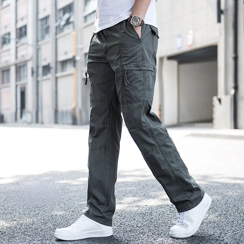 Mens Cargo Lightweight Cargo Trousers Straight Leg Work Pants With