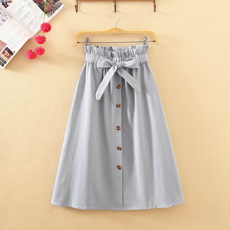 Skirts Womens Skirts Midi Knee Length Korean Elegant Button High Waist Skirt Female Pleated School Skirt 230504