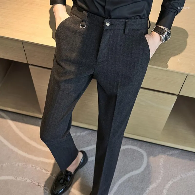 Men's Suits 2023 Autumn Winter Thickened Woolen Suit Pants Classic Striped Business Dress Casual Slim Fit Office Social Trousers