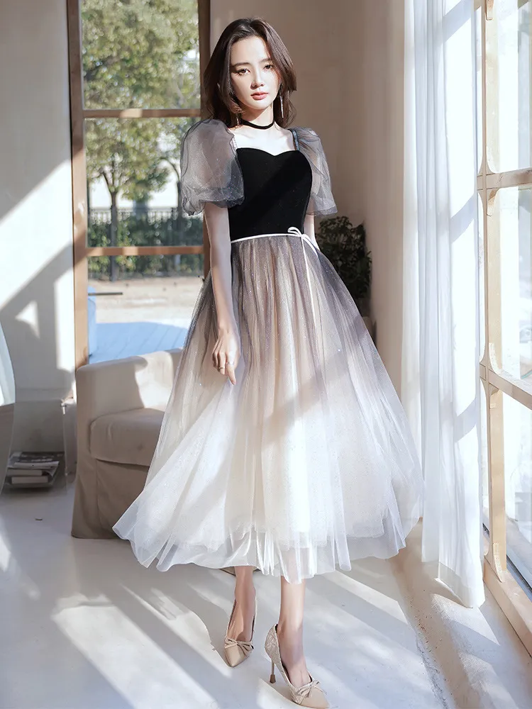 Party Dresses Elegant Square Neck Evening Dress Women Sequin Lace Up Classic A Line Tea Length Formal Party Vestidos Bridesmaid Dress 230504 From 120 34 DHgate