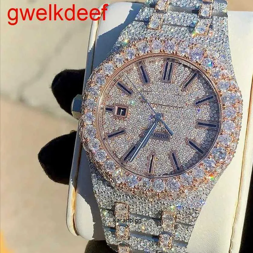 Montre-bracelets Luxury Custom Bling Iced Out Out Watches White Gold plaqué MISIONS ANITE DIAMOND WESTESS 5A RÉPLICATION DE HAUTE QUALITÉ MÉCANIQUE YCWA R061