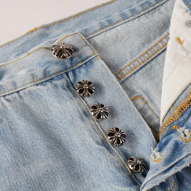 Fashion Blue Amiryes Splice Button Zipper Fly Washed Men denim baggy jean