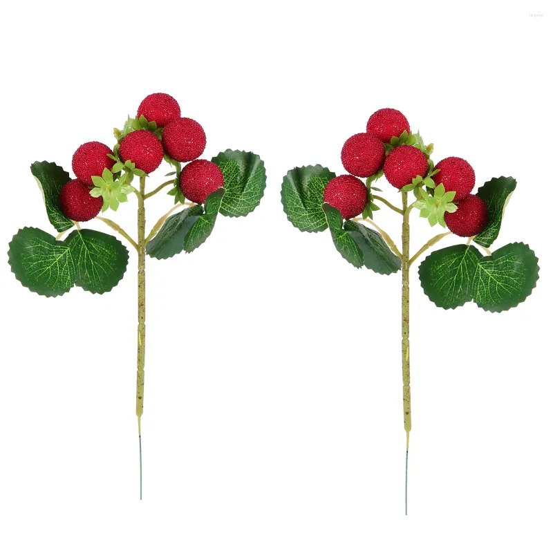 Party Decoration 2 Set Fake Berry Dried Flower Bouquet Home Decors Röda stjälkar Kök Strawberry Plants