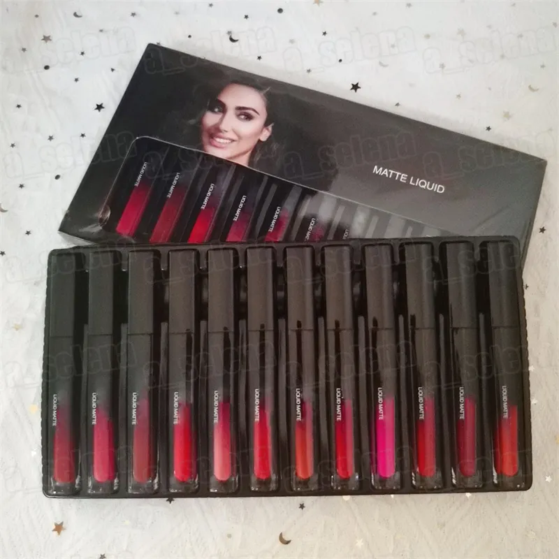 Marca 12 Cores Lip Gloss Maquiagem Batom Líquido Fosco Conjunto de Lipgloss