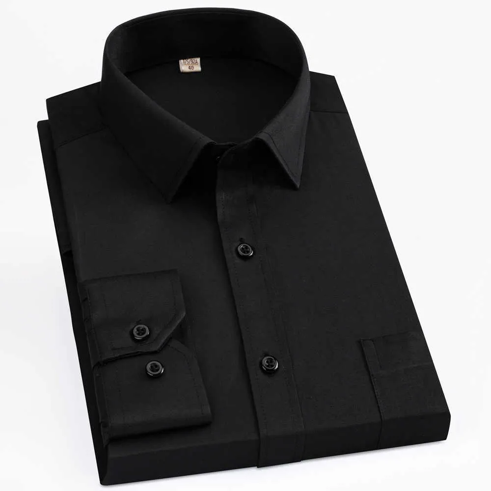 Men's Dress Shirts Men's Classic Long Sleeve Plaid/striped Basic Dress Shirts Single Patch Pocket Formal Business Standard-fit Office Black Shirt P230427