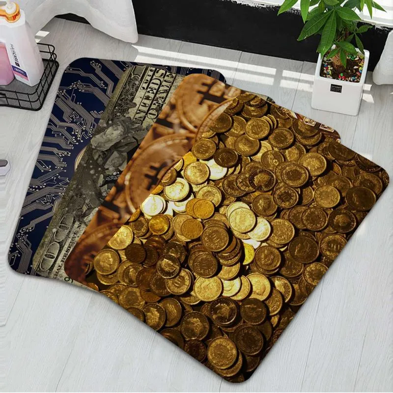 Carpets Funny Gold And Money Printed Flannel Floor Mat Bathroom Decor Carpet Non-Slip For Living Room Kitchen Welcome DoormatCarpets