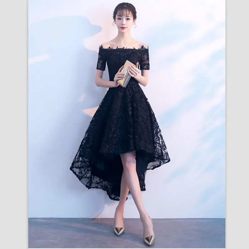 Robes de fete du soir Elegante section courte Graduation Graduation Robe formelle a manches longues noires pour femmes