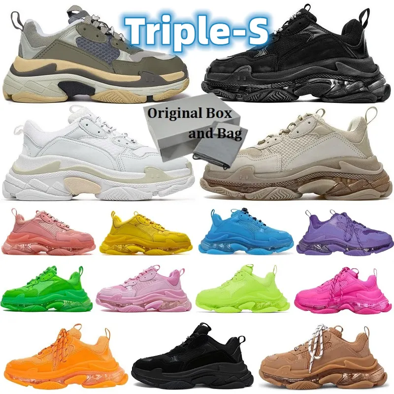 2022 New Men Women Dad Shoes 17FW Triple S أحذية عرضية واضحة الفقاعة السفلية أحذية رياضية أسود Red Old Grandpa Trainer chaussures 36-45