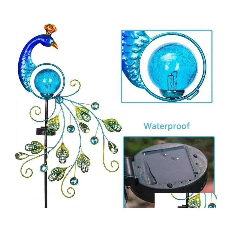 Lampy na trawnik Led Solar Peacock Wiatrak Lampa Wtyczka uziemiająca Outdoor Yard Art Ogród Taras Park Villa Romantyczna świecąca dekoracja Drop Dhxbz