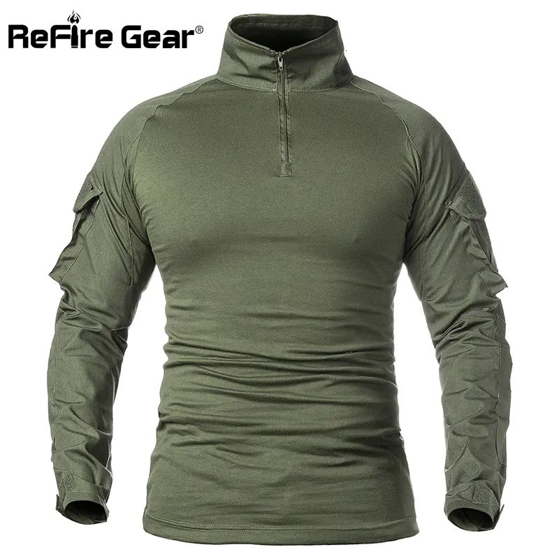 Men's T-Shirts ReFire Gear Men Army Tactical T shirt SWAT Soldiers Military Combat T-Shirt Long Sleeve Camouflage Shirts Paintball T Shirts 5XL 230503