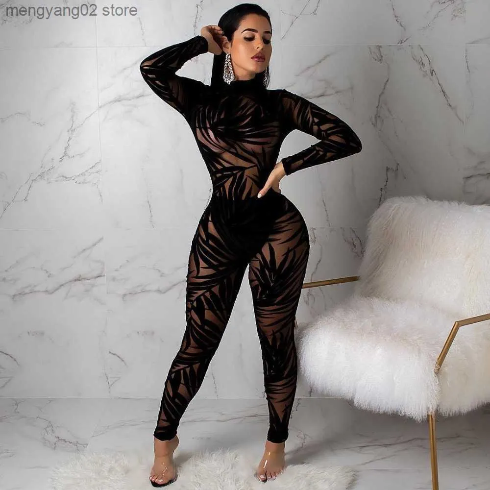 Womens Jumpsuits Rompers Echoine Women Sheer Mesh Sexy Black Lace