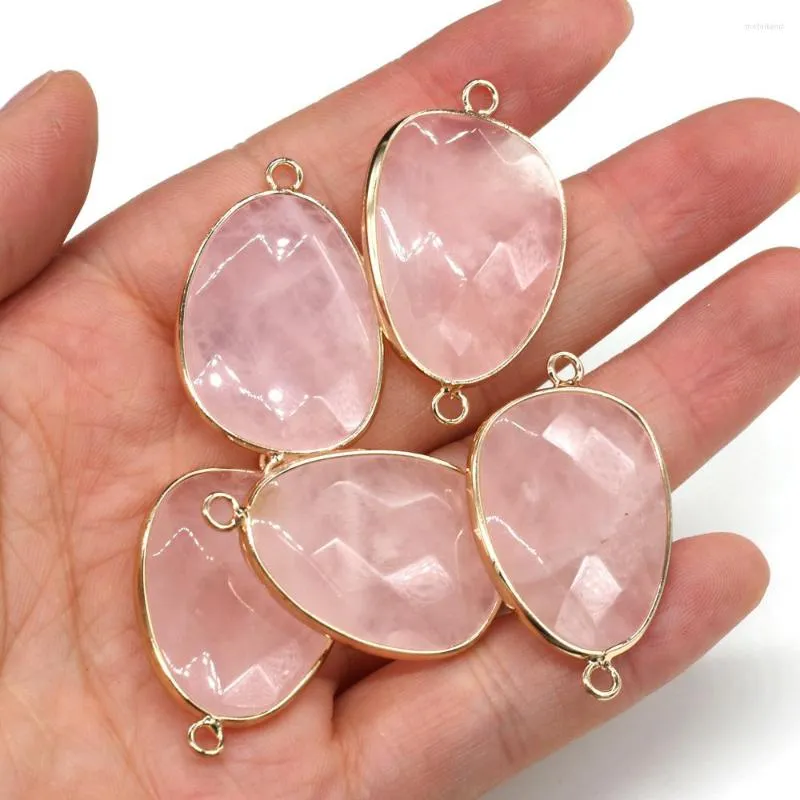 Collares colgantes Cuarzo rosa natural Irregular en forma de gota facetada Hemming Conector Encantos para la fabricación de joyas Accesorios de collar de bricolaje