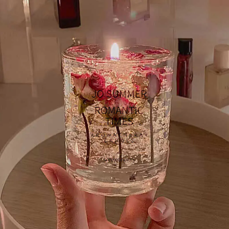 Scented Candle Dry Flower Perfumed Candle Essential Oil Incense Gift Box Candle Floral Crystal Cup Bedroom Fragrance Decoration Birthday Gift P230504