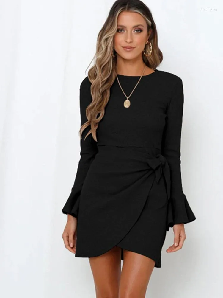 Casual Dresses Female Micro Solid Robe O-Neck Flare Sleeve Knee -Length Ladies Mini-Clothing 2023 Summer One Pieces Sexy Women's Dress