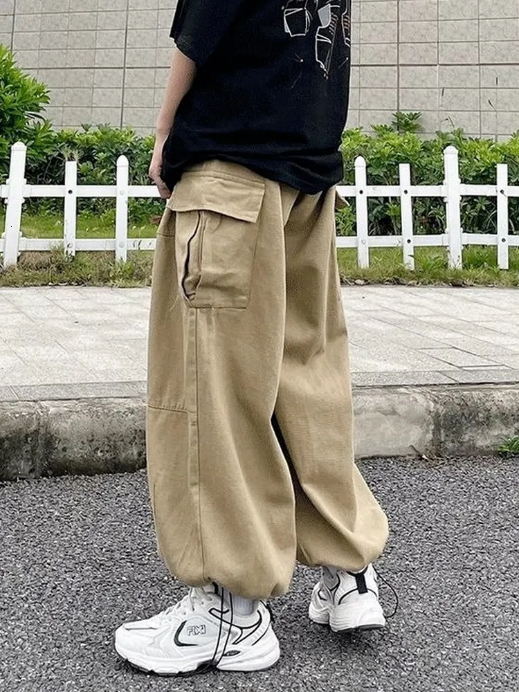HOUZHOU Womens Khaki Cargo Pants Wide Leg With Oversized Pockets And Wide Leg Hip Hop Streetwear And Korean Fashion Style 230503 From Bai03 16.59 DHgate.Com