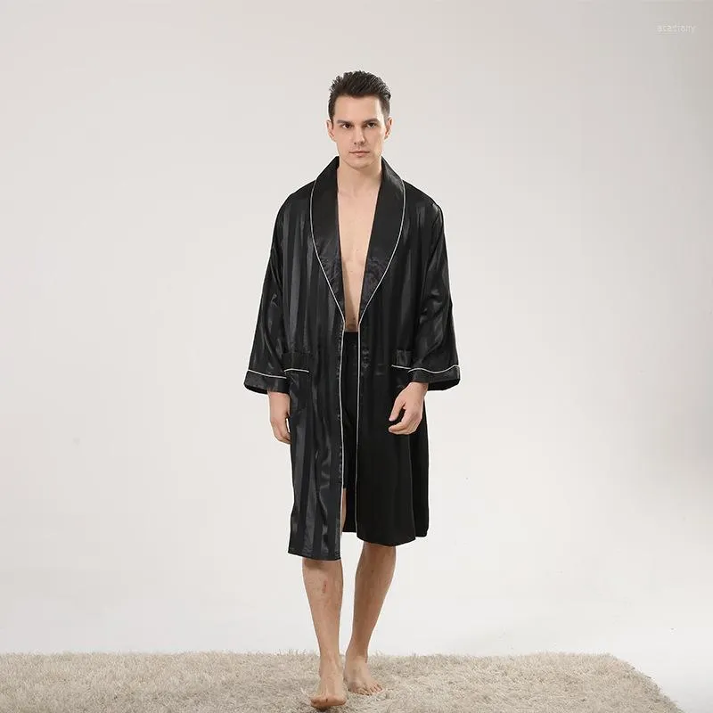 Kvinnors sömnkläder Mäns tvådelar Silk Bathrobe Summer Thin Striped Jacquard Långärmad pyjamas plus storlek T830