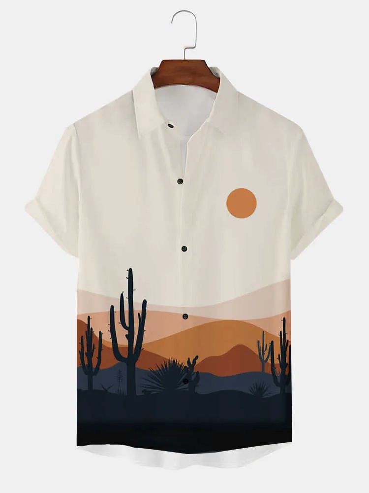 Herren Casual Shirts CharmkpR Tops 2023 Herren Cactus Desert Printing Bluse Lässige Streetwear Heißer Verkauf Männlich Button Up Kurzarm Revers Shirts S-2XL AA230503