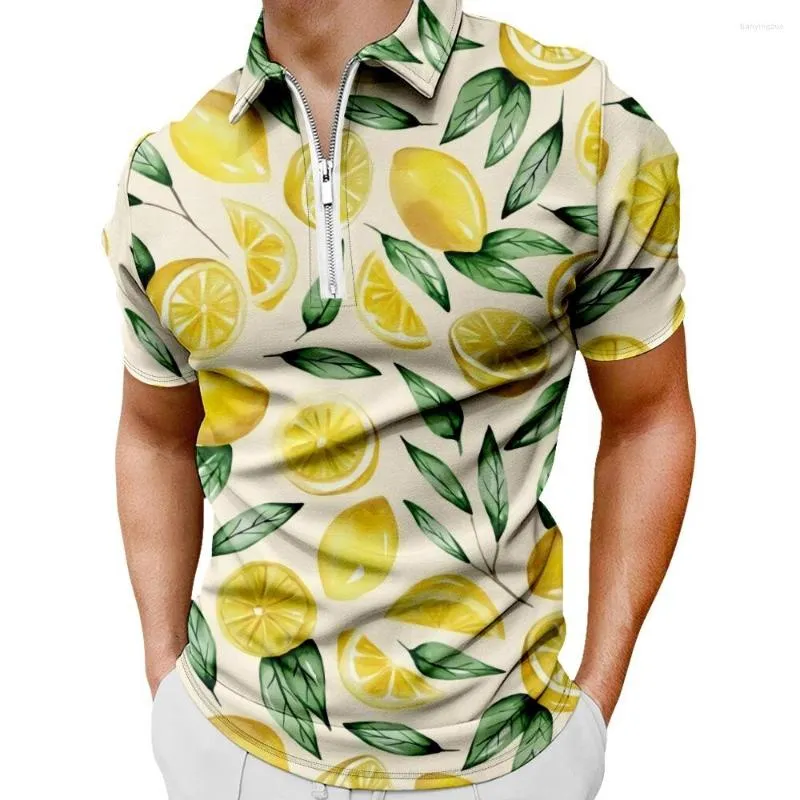 Polo's voor heren cartoon citroenbladeren bedrukte heren met korte mouw poloshirt rits kraag t-shirt casual ademende zomer-oversized kleding