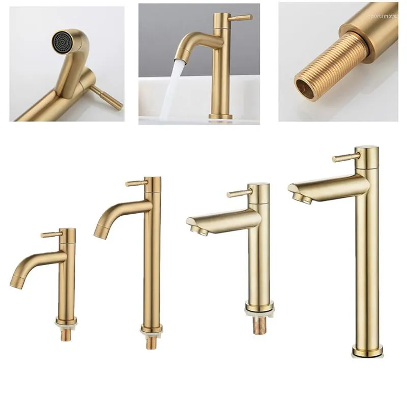 Bathroom Sink Faucets 2Types Basin Faucet Not Hose Gold Brushed Washbasin Tap Deck Mount Single Cold Water Waterfall Kitchen