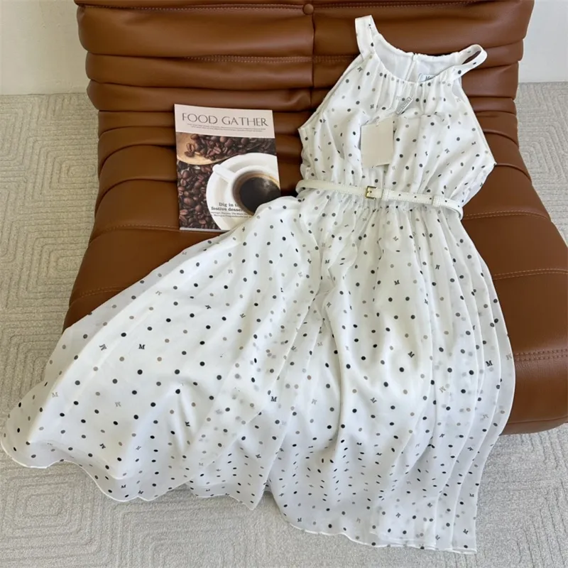 abiti firmati per donna abbigliamento firmato da donna Elegante abito senza maniche punteggiato con scollo all americana a met polpaccio Abiti lunghi