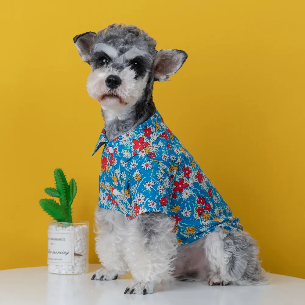 犬のアパレルサマードッグシャツ猫子犬小型犬コスチュームアパレルかわいい花のペットの服プードルサモイドコーギーヨーキーポメラニアン服230504