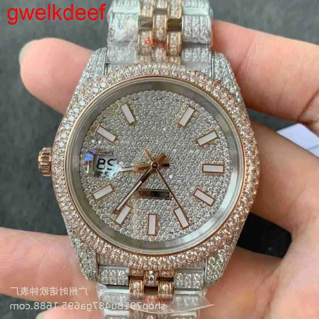 Wristwatches Luxury Custom Bling Iced Out Watches White Gold Plated Moiss anite Diamond Watchess 5A high quality replication Mechanical 8O8W 62BE