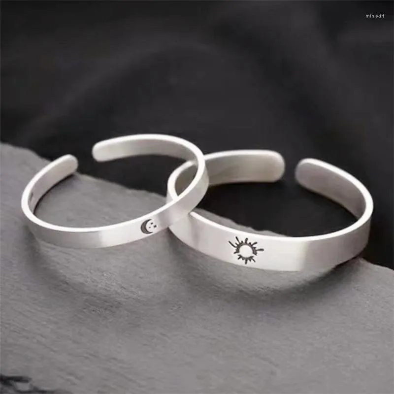 Bangle Sole Memory Creative Simples Sun Moon Casal Gift Color Silver Feminino Bracelets Redicável SBR279