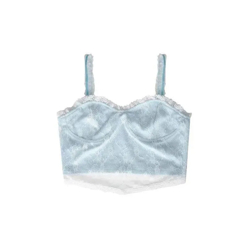 Camis débardeur japonais gilet vêtements dentelle nombril bleu doux kawaii haut court été corset haut vêtements d'extérieur base Harajuku coréen indie