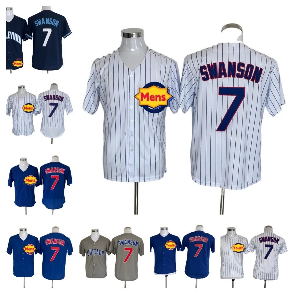 Top Quality S-XXXL Chicago 7 Dansby Swanson Baseball Jerseys Mens Youth