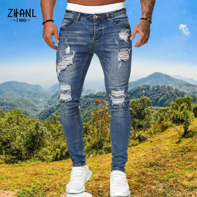 Pantalones vaqueros rasgados hombre shop