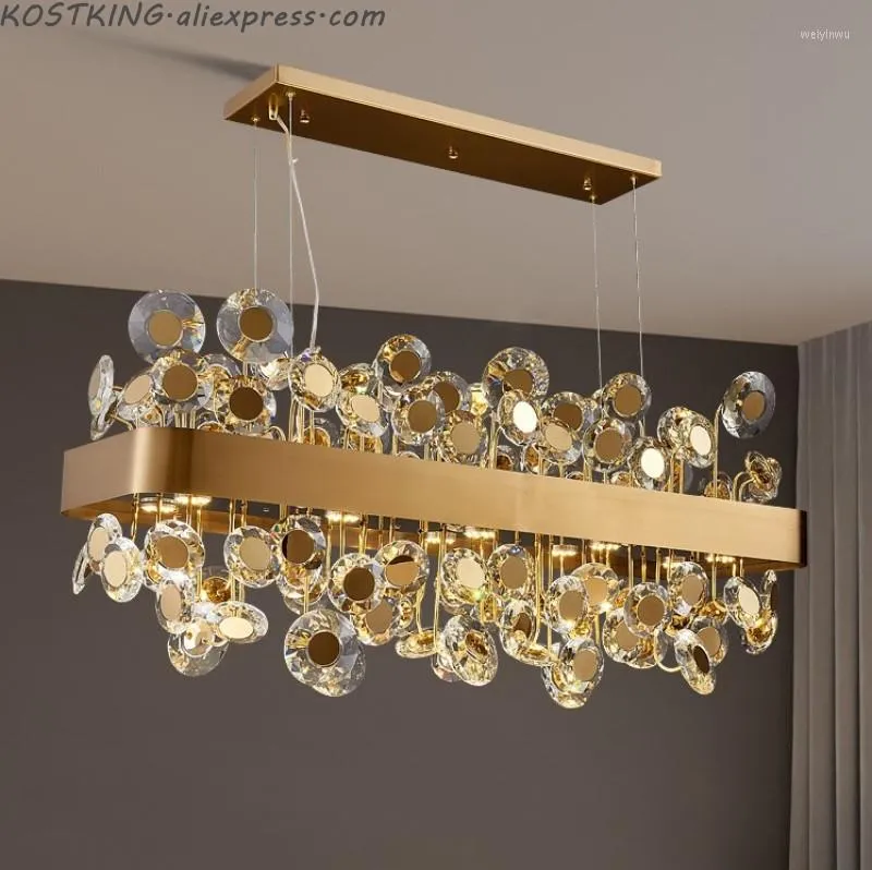 Kroonluchters luxe zwart/gouden kroonluchter verlichting voor eetkamer rechthoek hangende verlichtingsarmaturen modern kookeiland Cristal chandlier