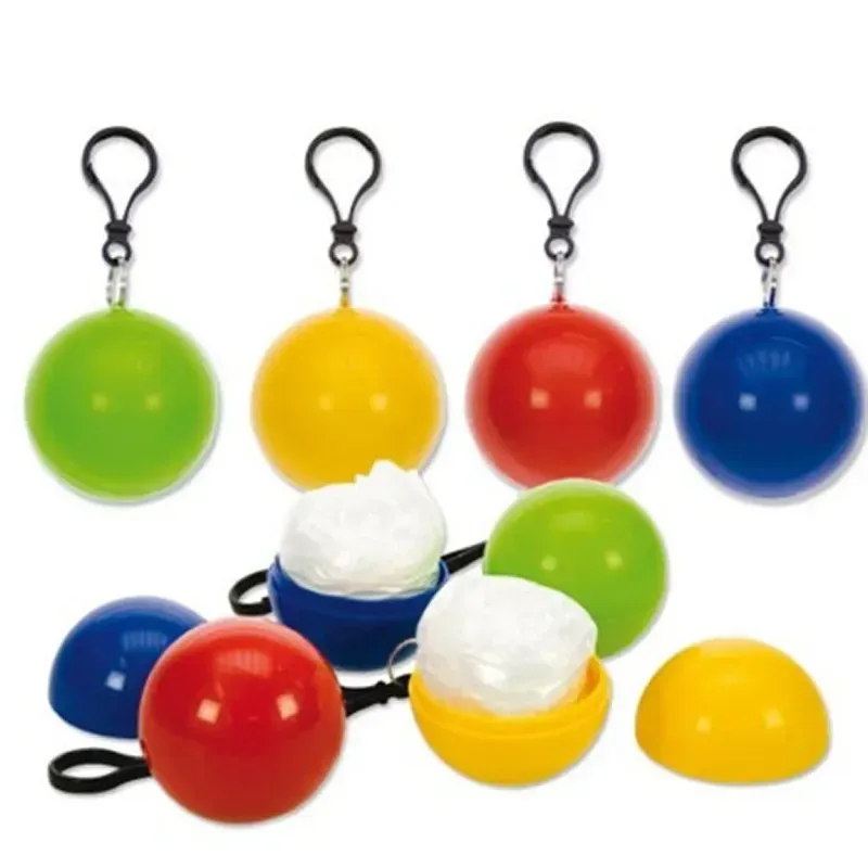 Portable Disposable Raincoat With Keychain Waterproof Ball Capsule PE Raincoats Hotel Cape Rain Coat Gifts