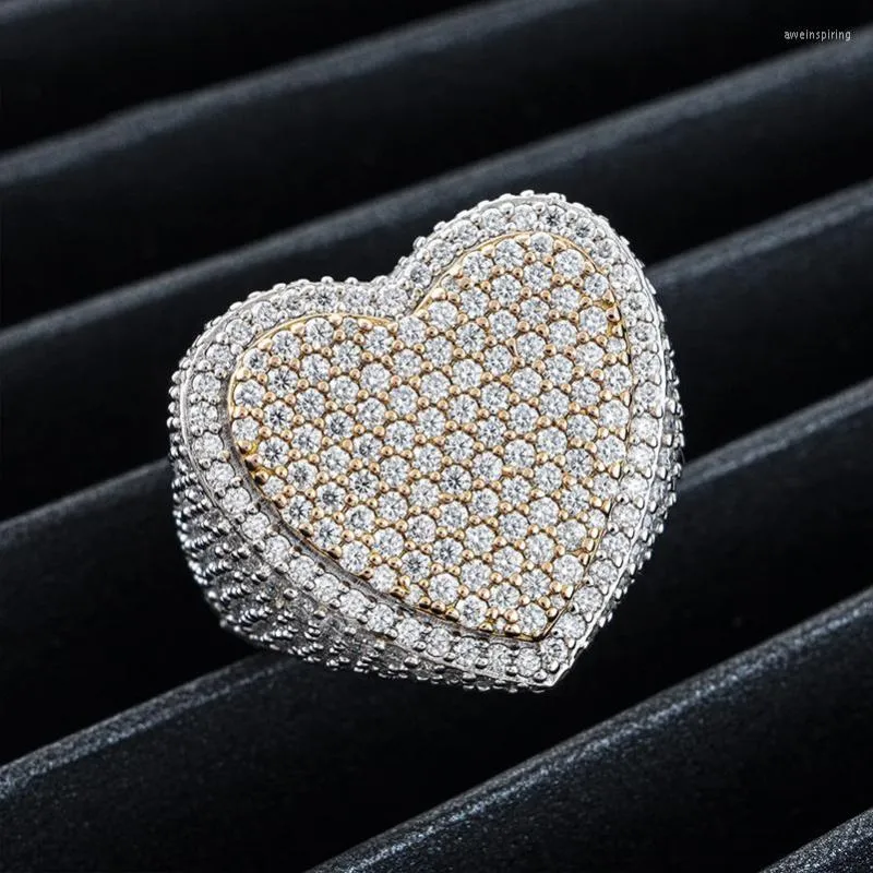 Cluster ringen Hiphop 925 Silver Moissanite Heart Ring Women Men Rock Iced Out D Color VVS Party Ins Jewelry Pass