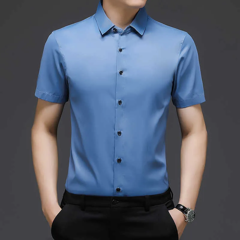 Men s Casual Shirts BROWON Summer Short Sleeve Shirt for Men New Slim Solid Color Men Clothing 2023 Fashion Smart Casual Turn Down Collar Shirts Men