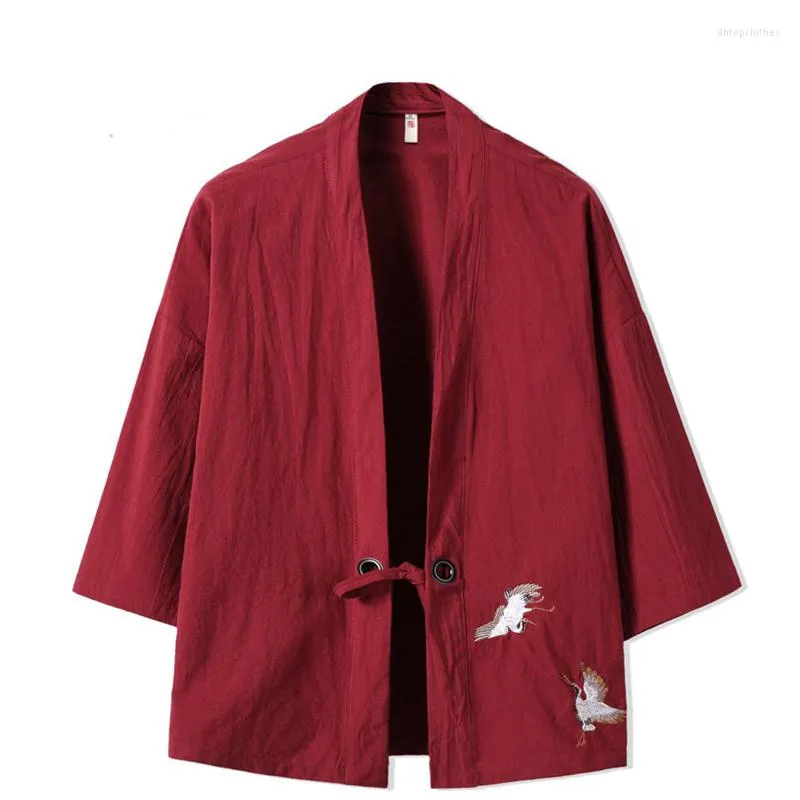 Etniska kläder Sommarmän Haori Cardigan Kimono Shirt Samurai japanska kläder Lossa Obi Male Yukata Jacket Streetwear Asian Clothes