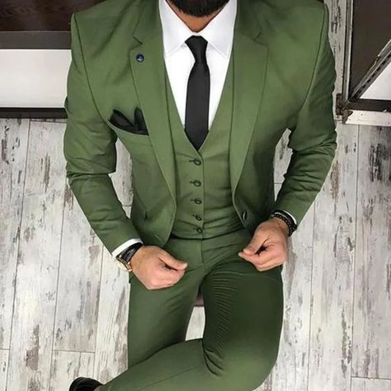 Nouveau Bras vert hommes costumes pour mariage Tuxedos 2018 trois pièces veste pantalon gilet marié gilet Blazer dernier style