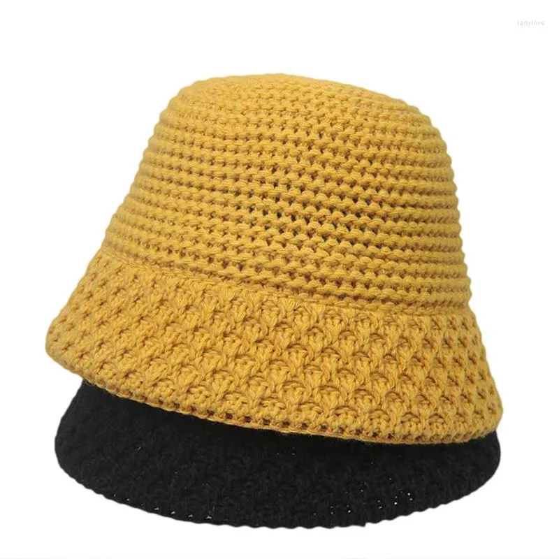 Bérets Version coréenne chapeau en bambou tricoté pour les femmes en automne et en hiver à la mode Simple noir chaud bassin de fil de laine rétro